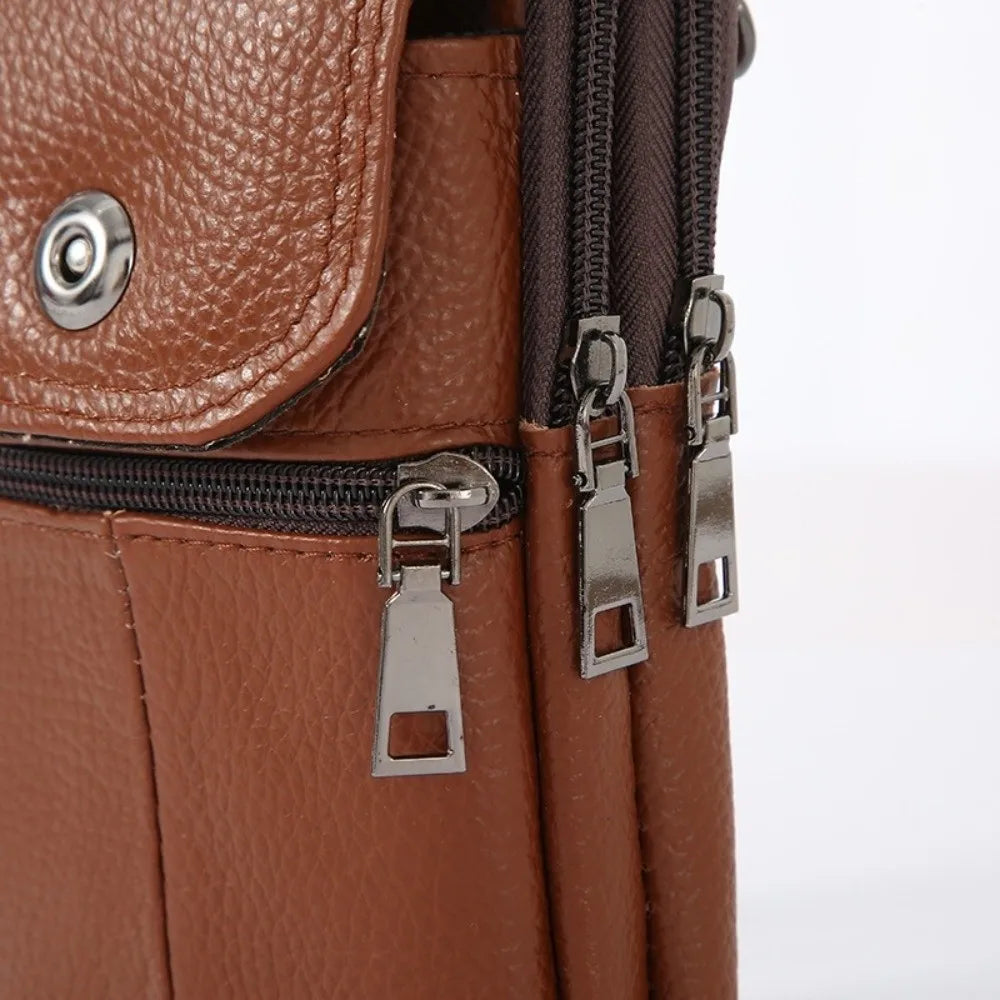 Men's Genuine Leather Messenger Bag – Compact Phone Chest Bag with Multi-Pockets