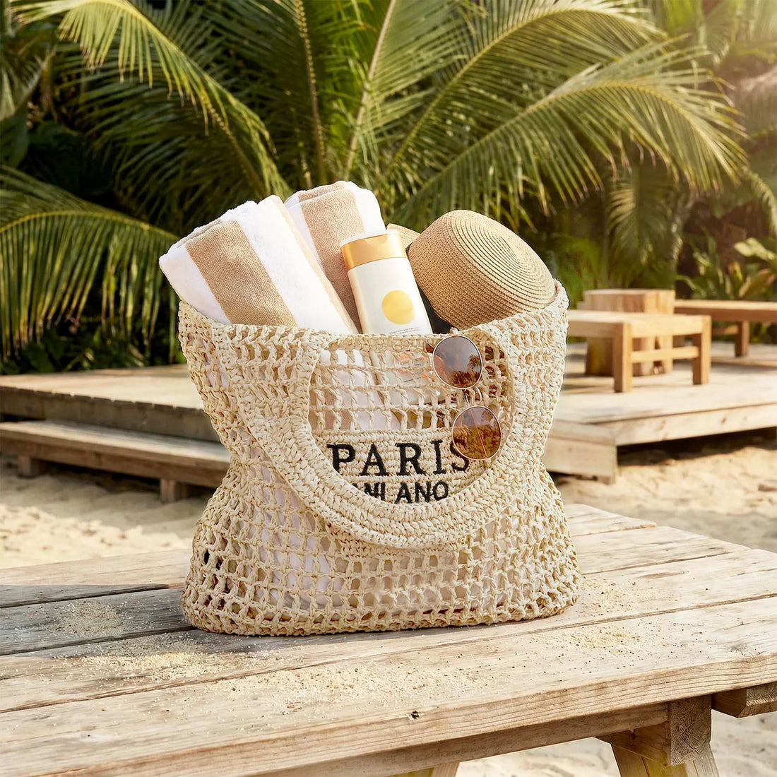 Handmade Straw Woven Beach Tote Bag