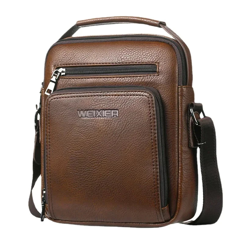 Men's PU Leather Briefcase Crossbody Bag – Multi-Pocket Business Travel Shoulder Bag