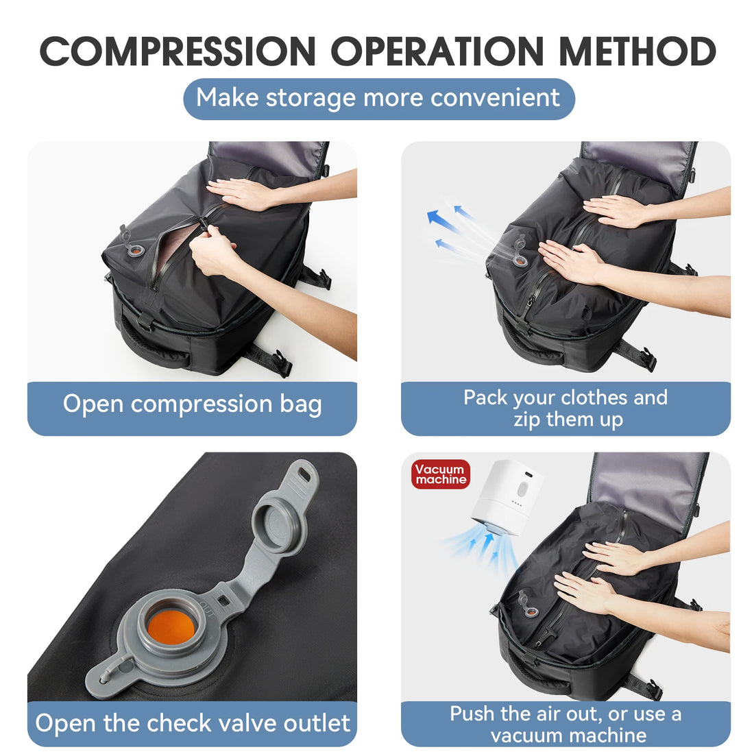 Vacuum Compression Travel Backpack – Expandable 17-Inch Laptop Bag