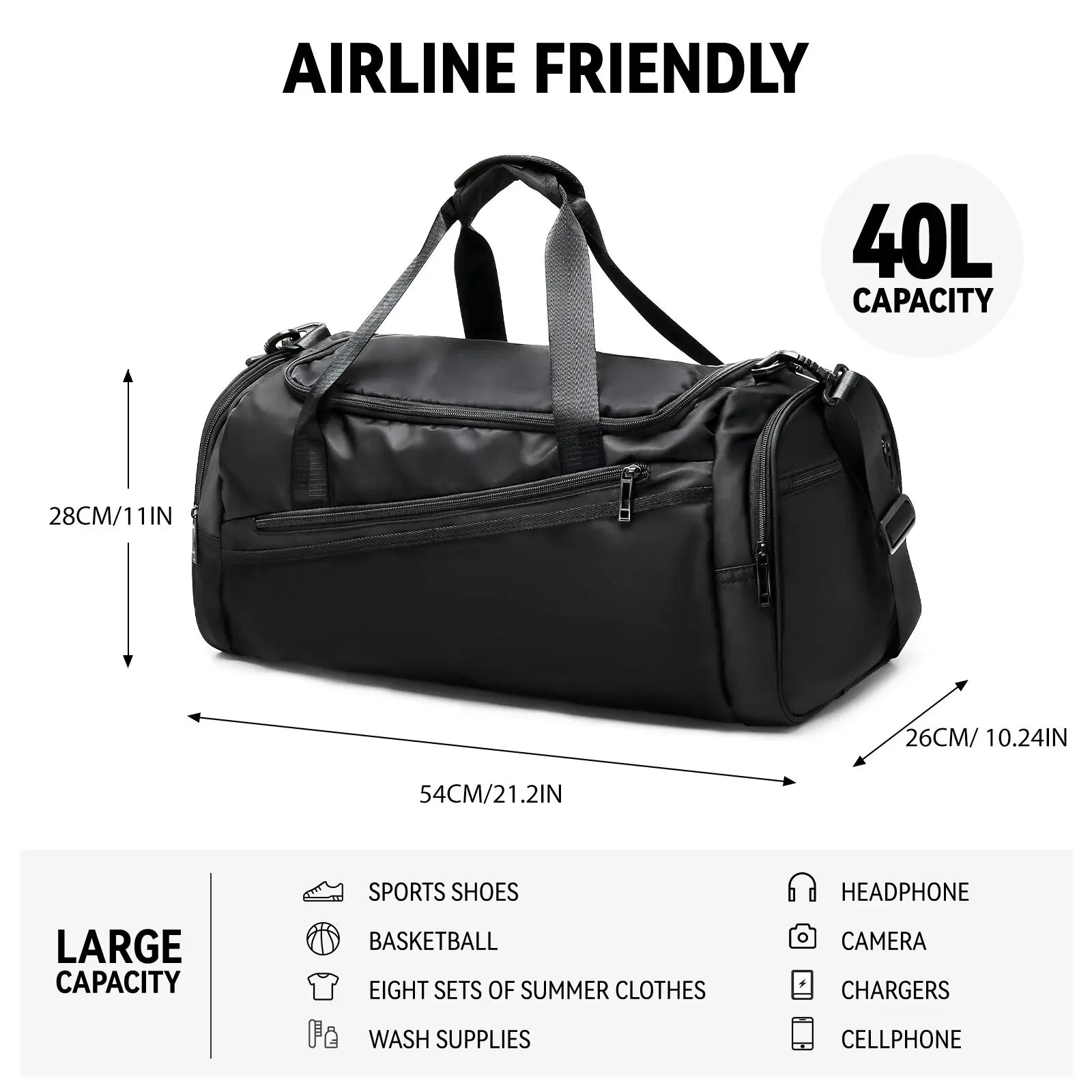 Sports Gym Bag with Shoes Compartment