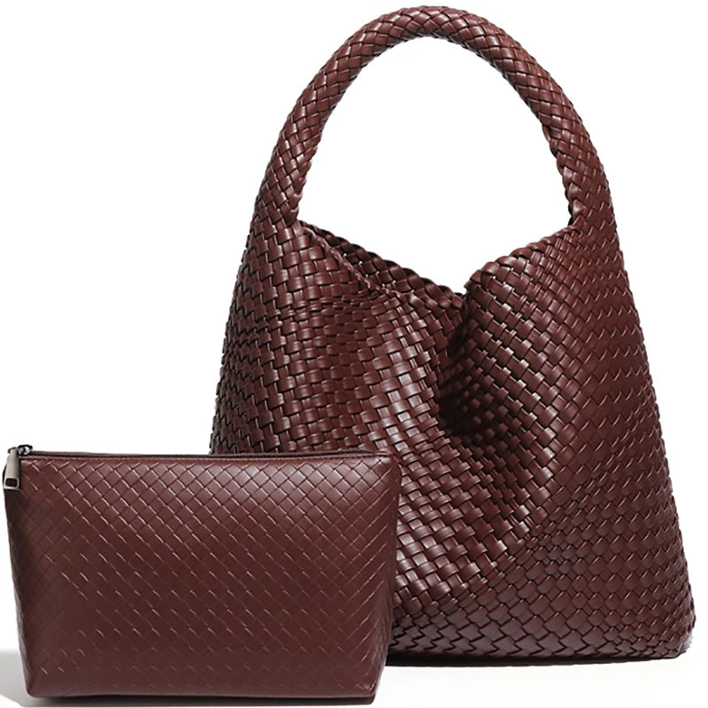 Women's Large Woven Leather Shoulder Tote