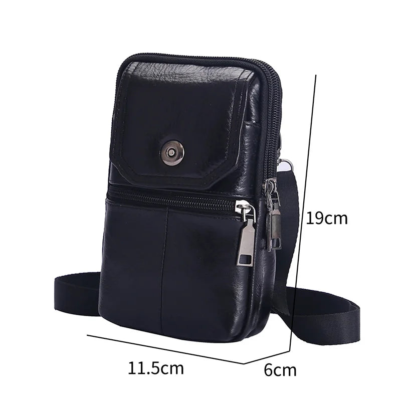 Men's Leather Messenger Bag – Multi-Pocket Travel Chest & Waist Bag