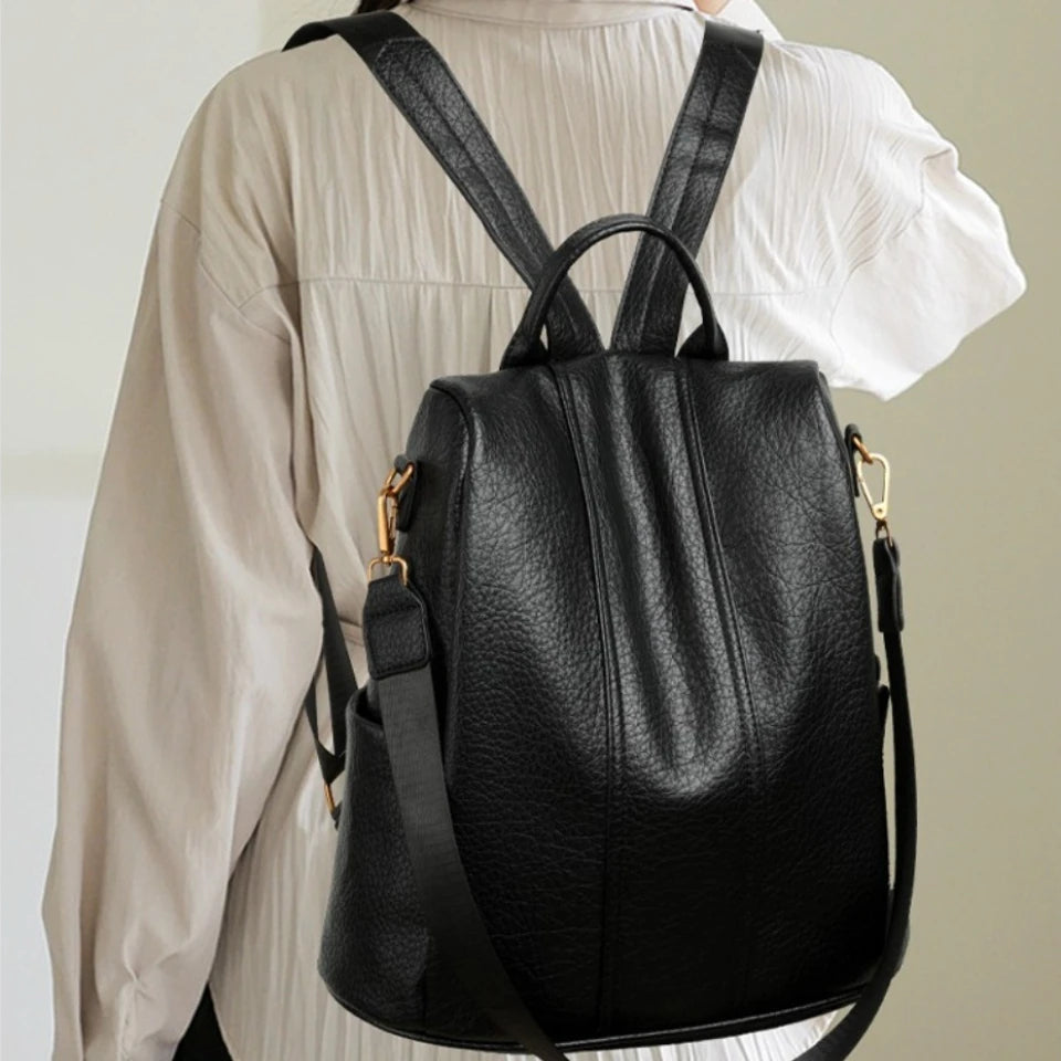 Anti-Theft Soft Leather Women's Travel Backpack