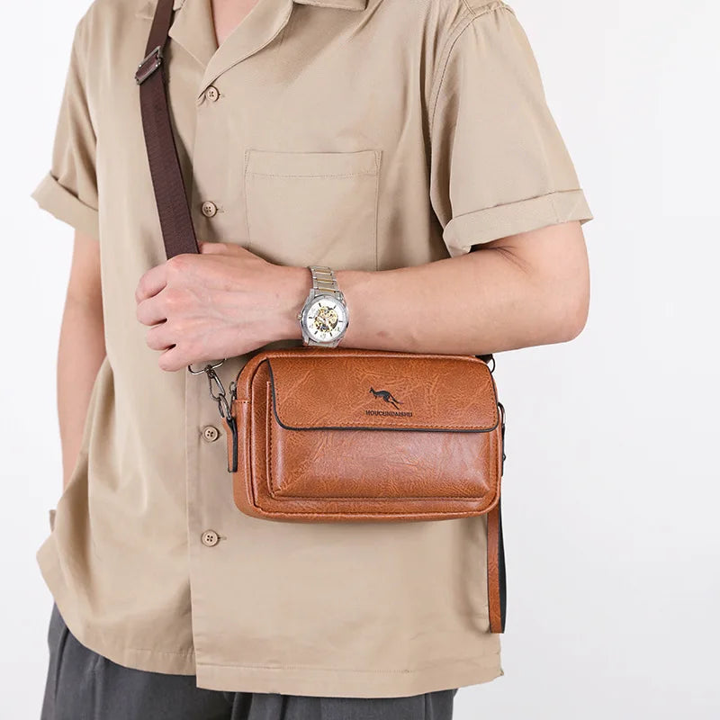 Men's PU Leather Clutch Bag – Long Wallet & Mini Crossbody Shoulder Handbag