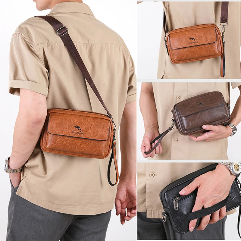 Men's PU Leather Clutch Bag – Long Wallet & Mini Crossbody Shoulder Handbag