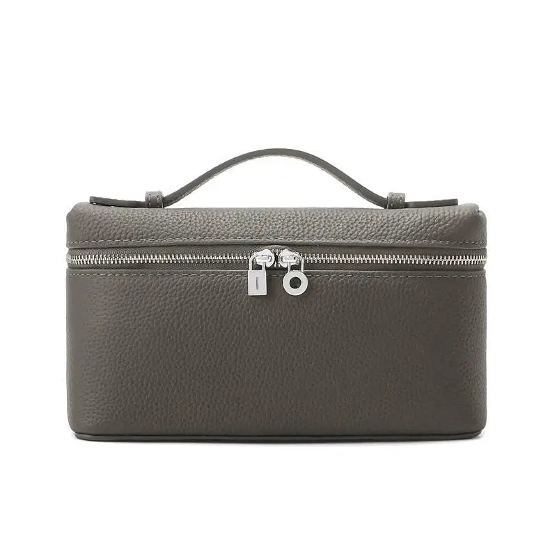 Women's Genuine Leather Box Crossbody Bag – Mini Handbag with Metal Lock & Zipper