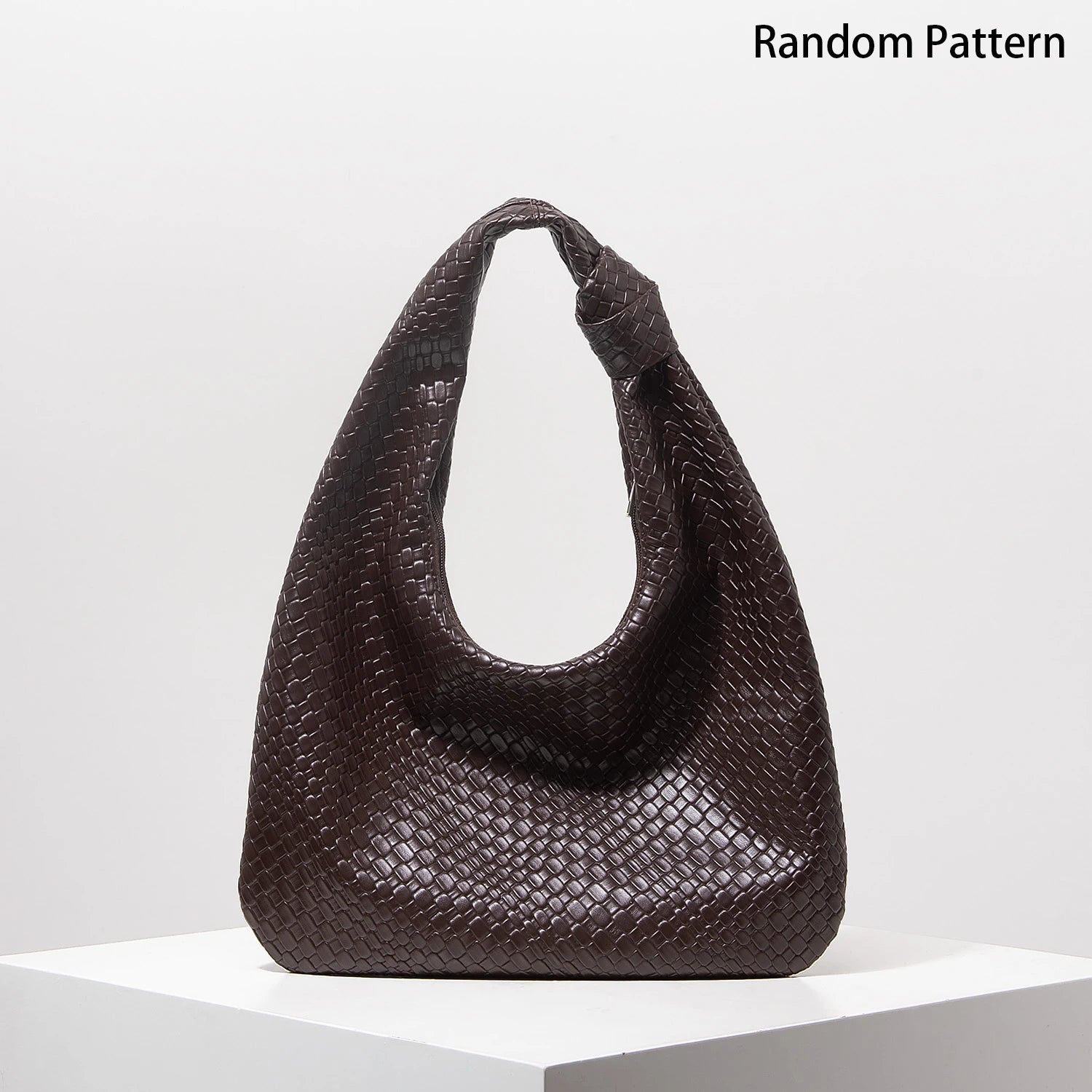 Vintage Faux Woven Leather Crescent Shoulder Bag