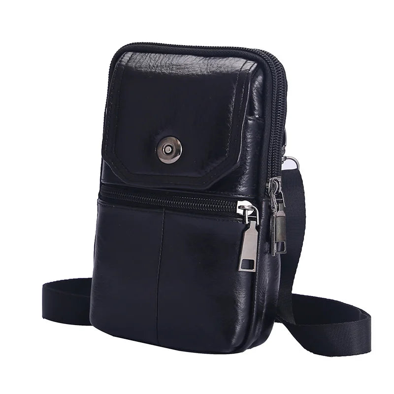 Men's Leather Messenger Bag – Multi-Pocket Travel Chest & Waist Bag