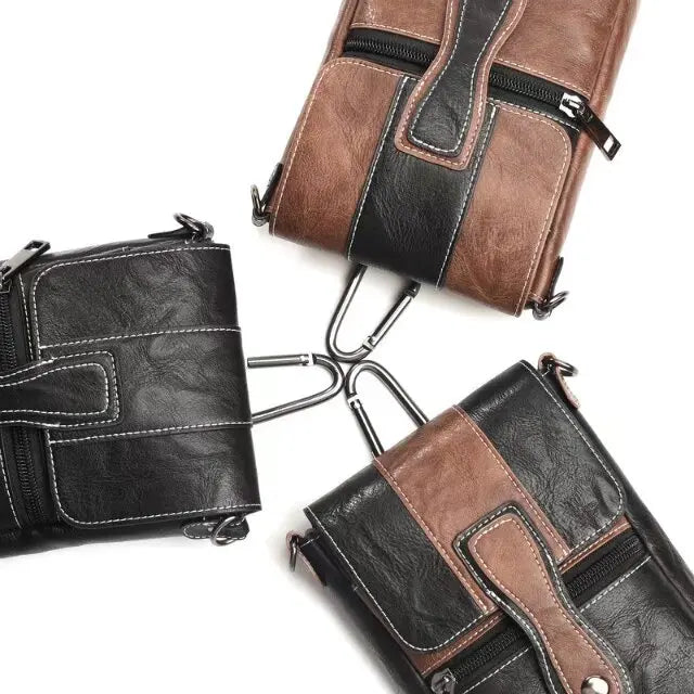 Men's Waterproof Leather Fanny Pack – Large Capacity Waist Belt Phone Bag for Travel & Outdoor