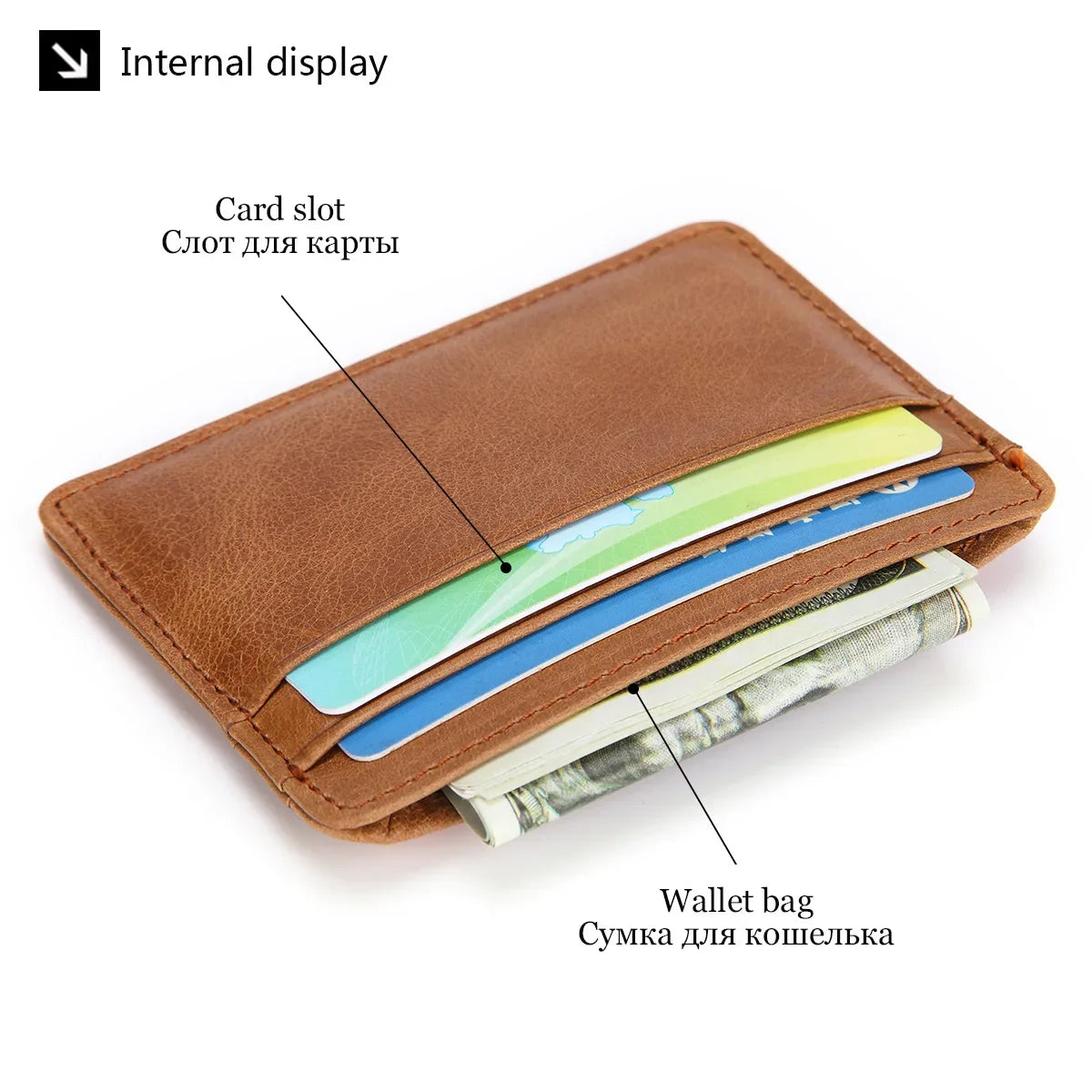 Genuine Oil Wax Cowhide Leather Card Holder – Retro Coin Purse for Men & Women