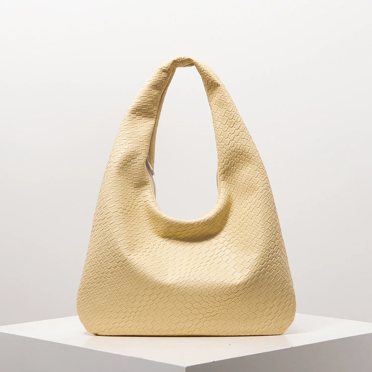 Vintage Faux Woven Leather Crescent Shoulder Bag