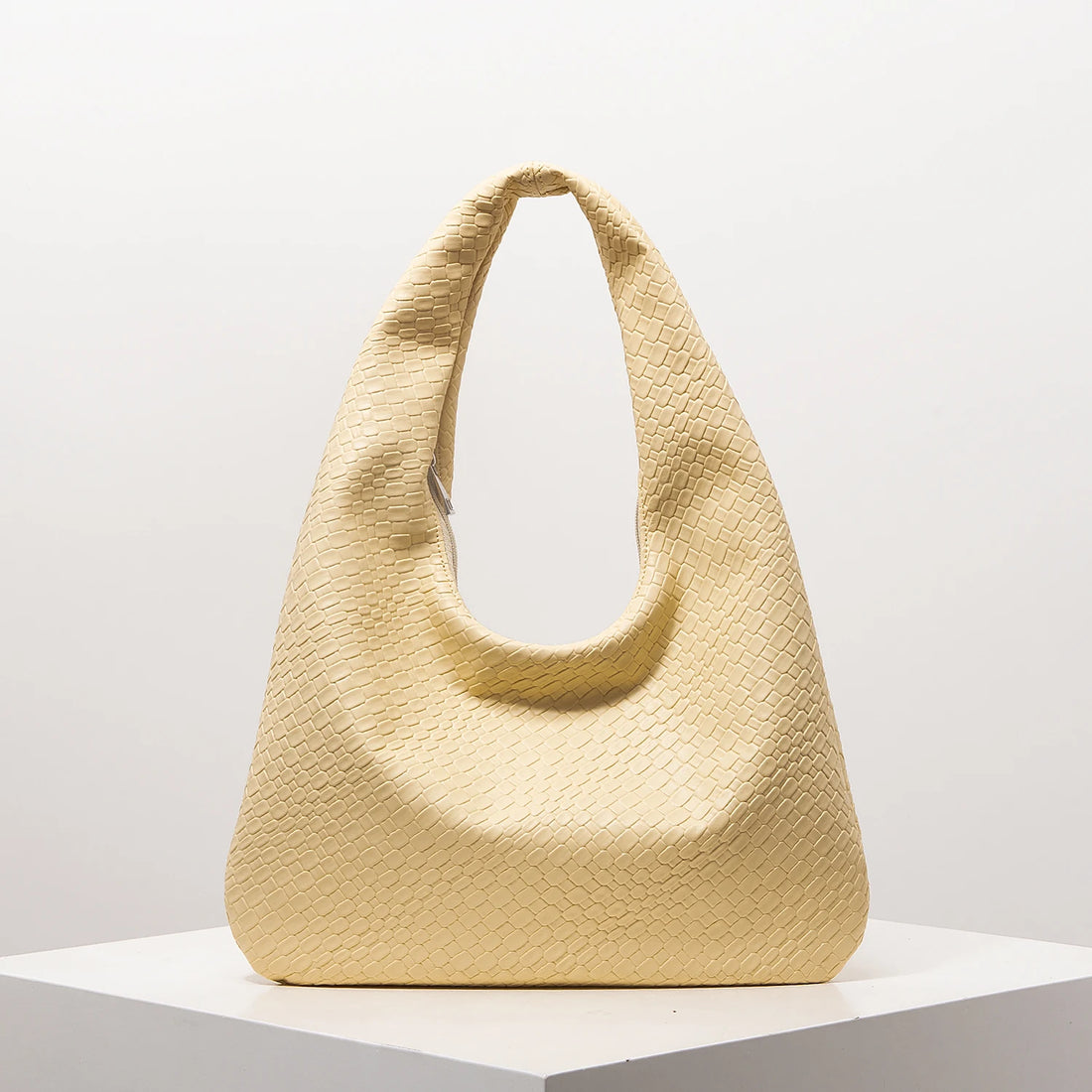 Vintage Faux Woven Leather Crescent Shoulder Bag