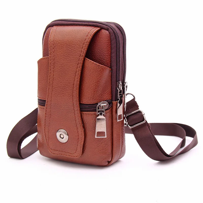 Men's Leather Messenger Bag – Multi-Pocket Travel Chest & Waist Bag
