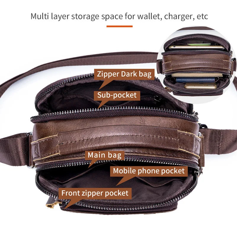 Men's Genuine Leather Shoulder Bag – Small Designer Crossbody Handbag