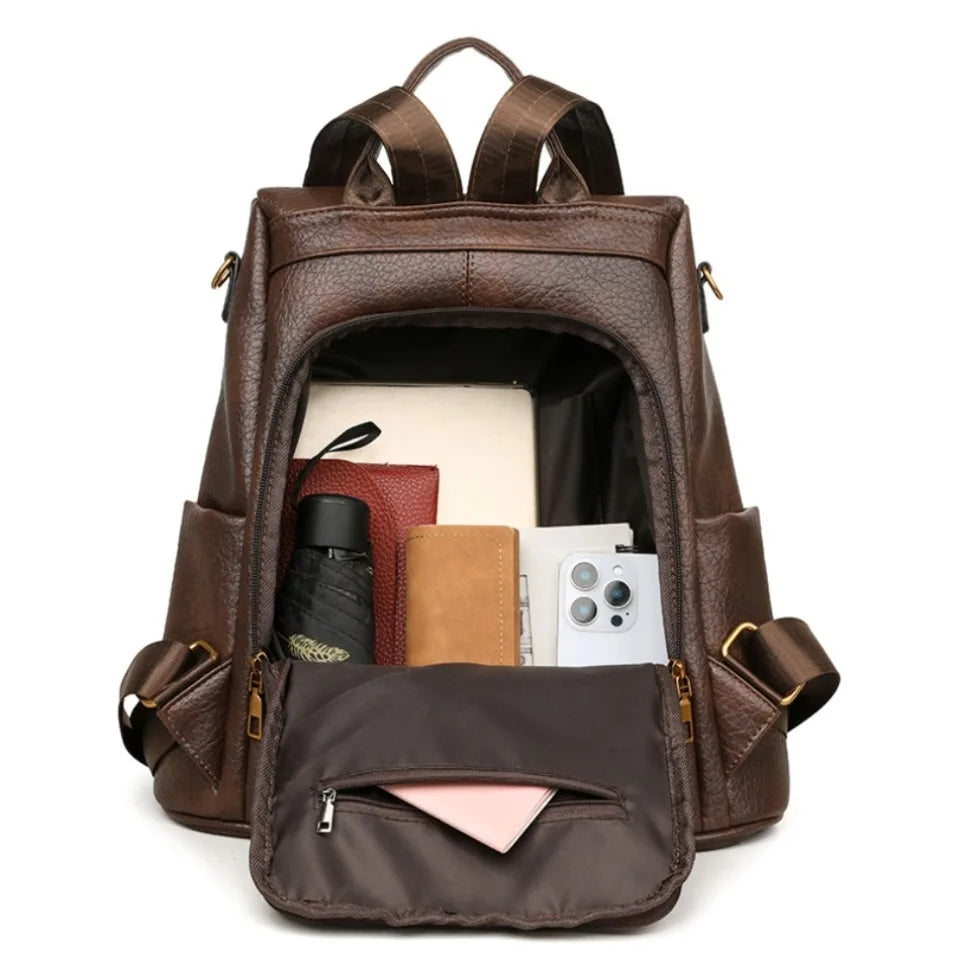 Anti-Theft Soft Leather Women's Travel Backpack