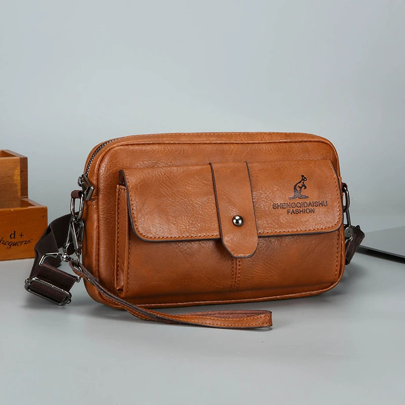 Men's Vintage Soft PU Leather Crossbody Bag – Small Shoulder Handbag for Everyday Carry