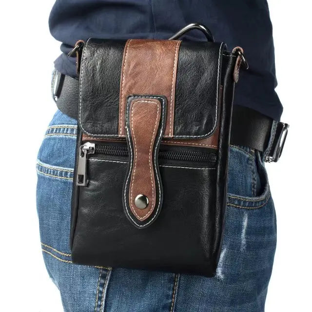 Men's Waterproof Leather Fanny Pack – Large Capacity Waist Belt Phone Bag for Travel & Outdoor