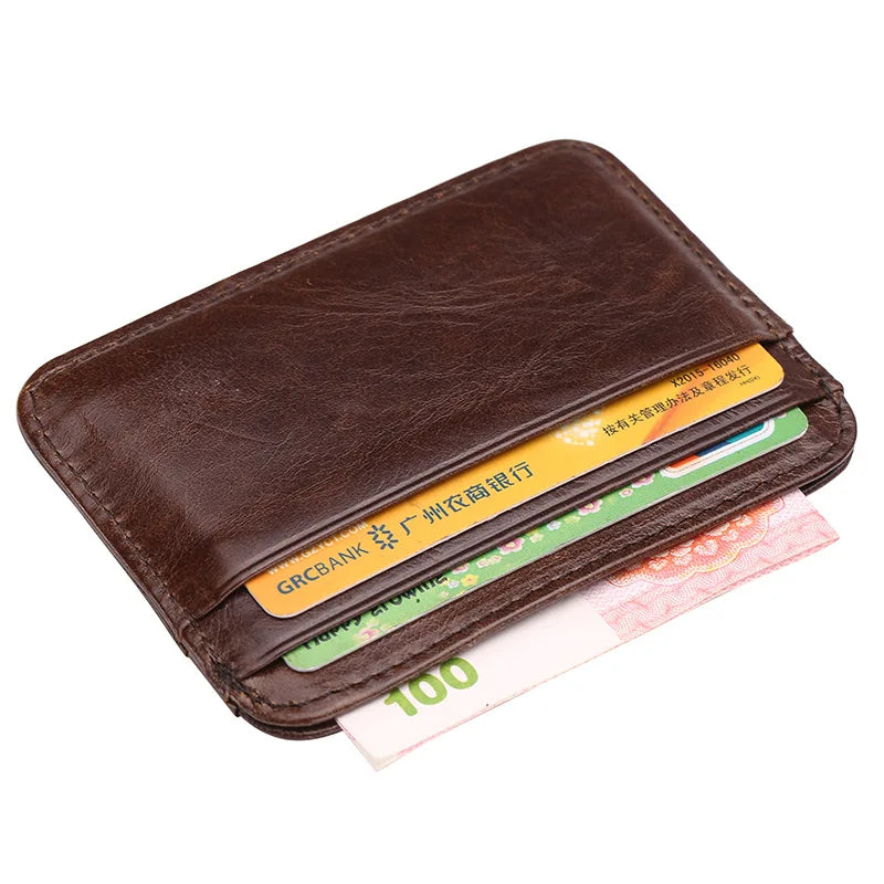 Genuine Oil Wax Cowhide Leather Card Holder – Retro Coin Purse for Men & Women