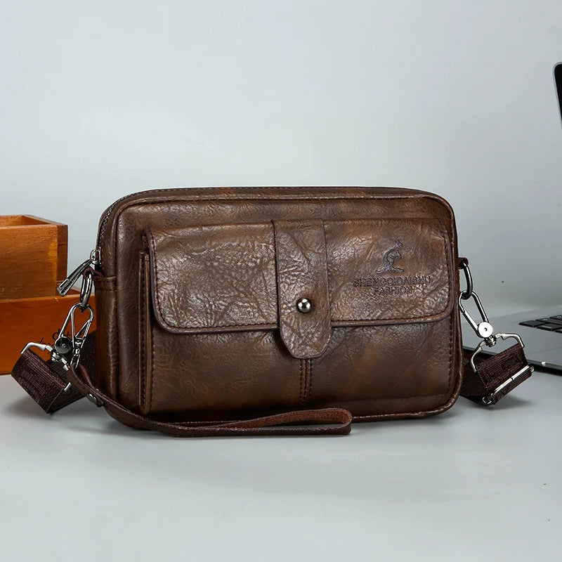 Men's Vintage Soft PU Leather Crossbody Bag – Small Shoulder Handbag for Everyday Carry