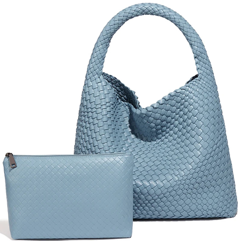 Women's Woven Vegan Leather Tote Bag