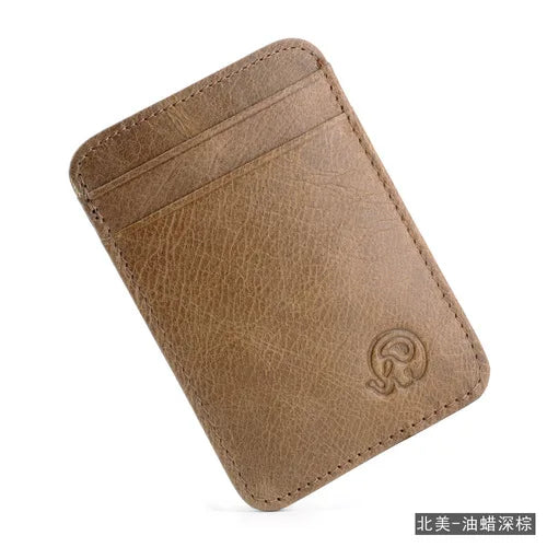 Genuine Oil Wax Cowhide Leather Card Holder – Retro Coin Purse for Men & Women