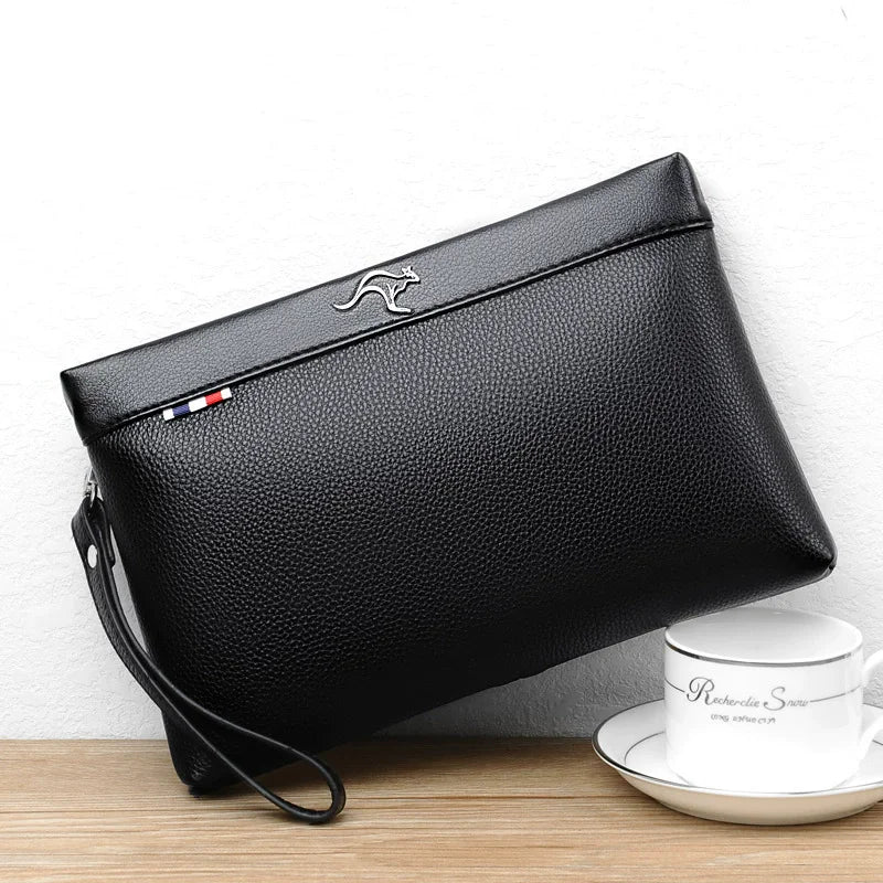 Men's PU Leather Clutch Wallet – Large Capacity Wristlet Pouch Bag