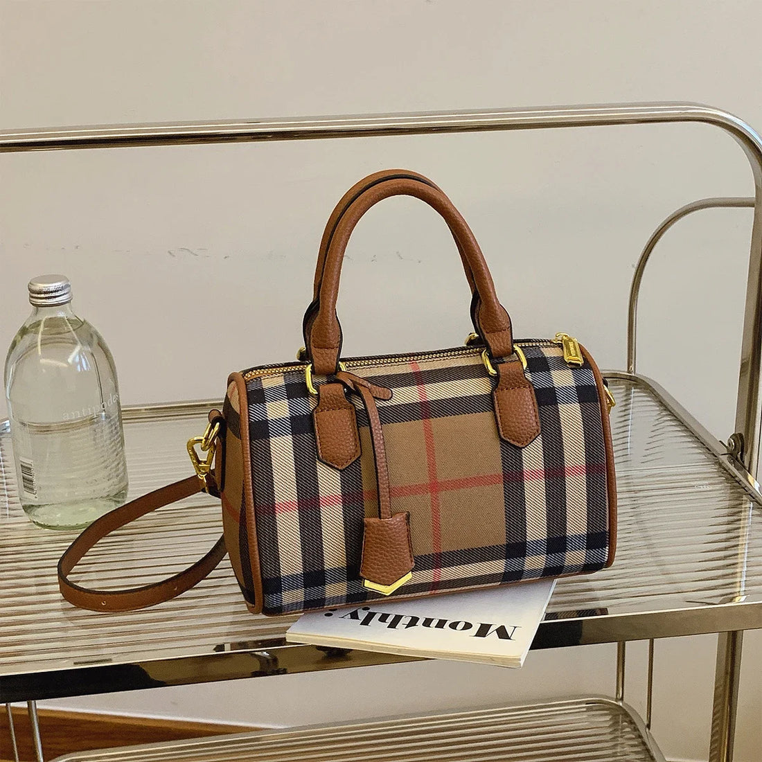Plaid Stripe Crossbody Tote Bag for Women