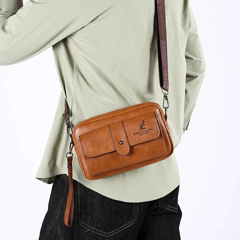 Men's Vintage Soft PU Leather Crossbody Bag – Small Shoulder Handbag for Everyday Carry