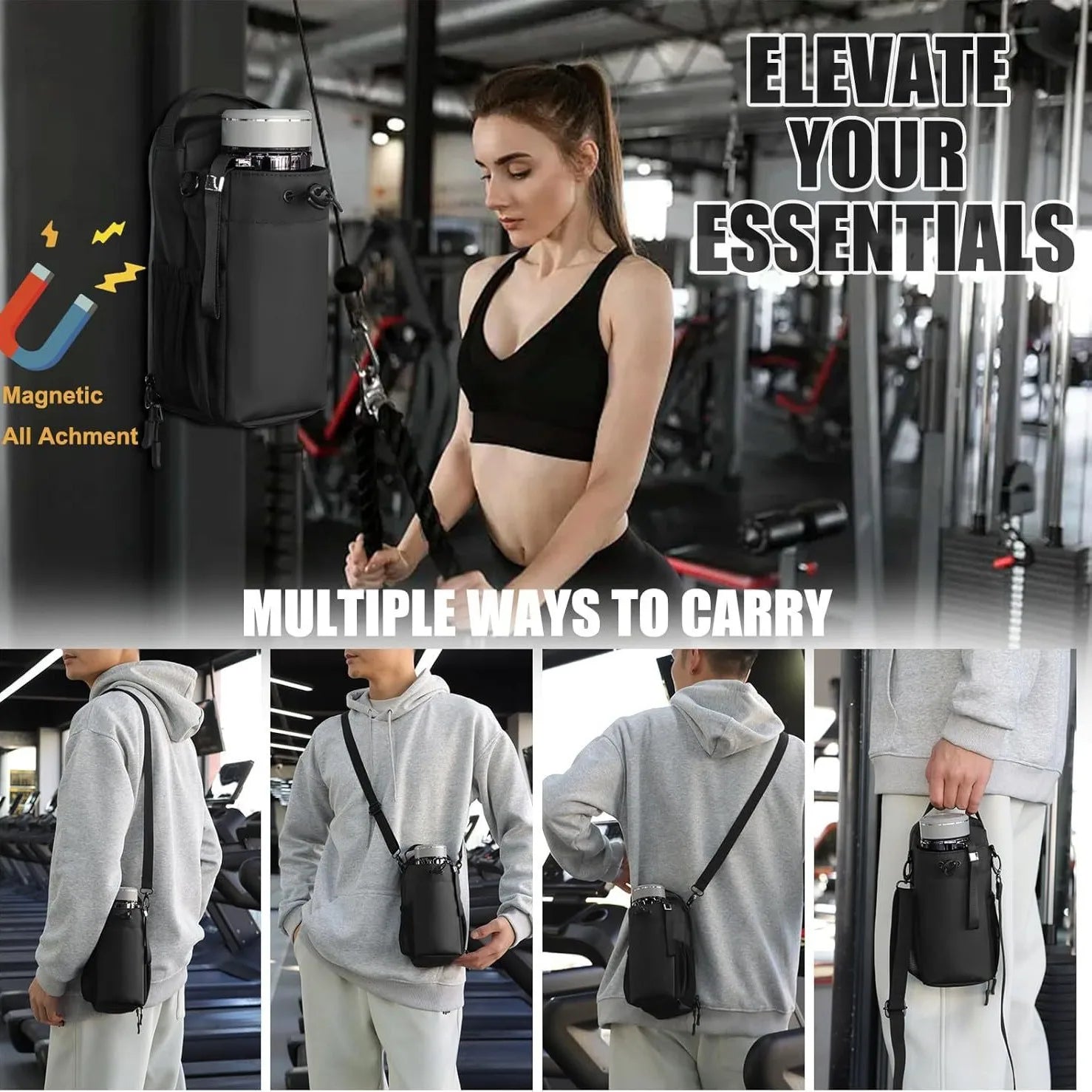 Magnetic Fitness Water Bottle Bag – Waterproof Portable Hanging Messenger Bag