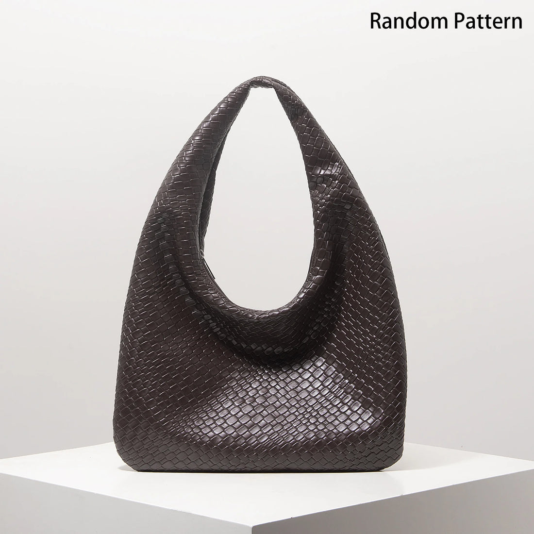 Vintage Faux Woven Leather Crescent Shoulder Bag