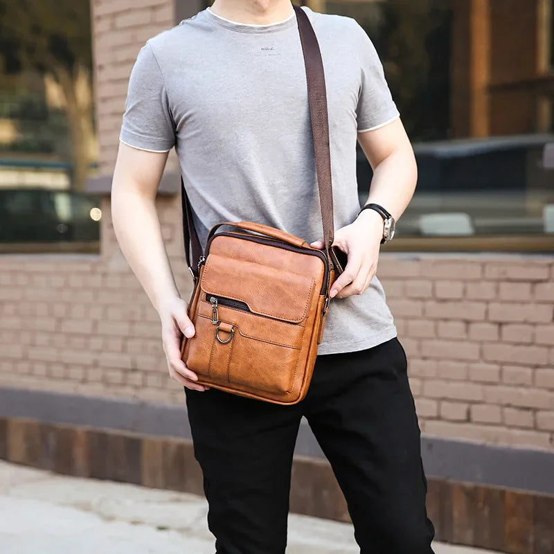 Men's PU Leather Crossbody Bag – Business Messenger Bag for iPad (9.7")