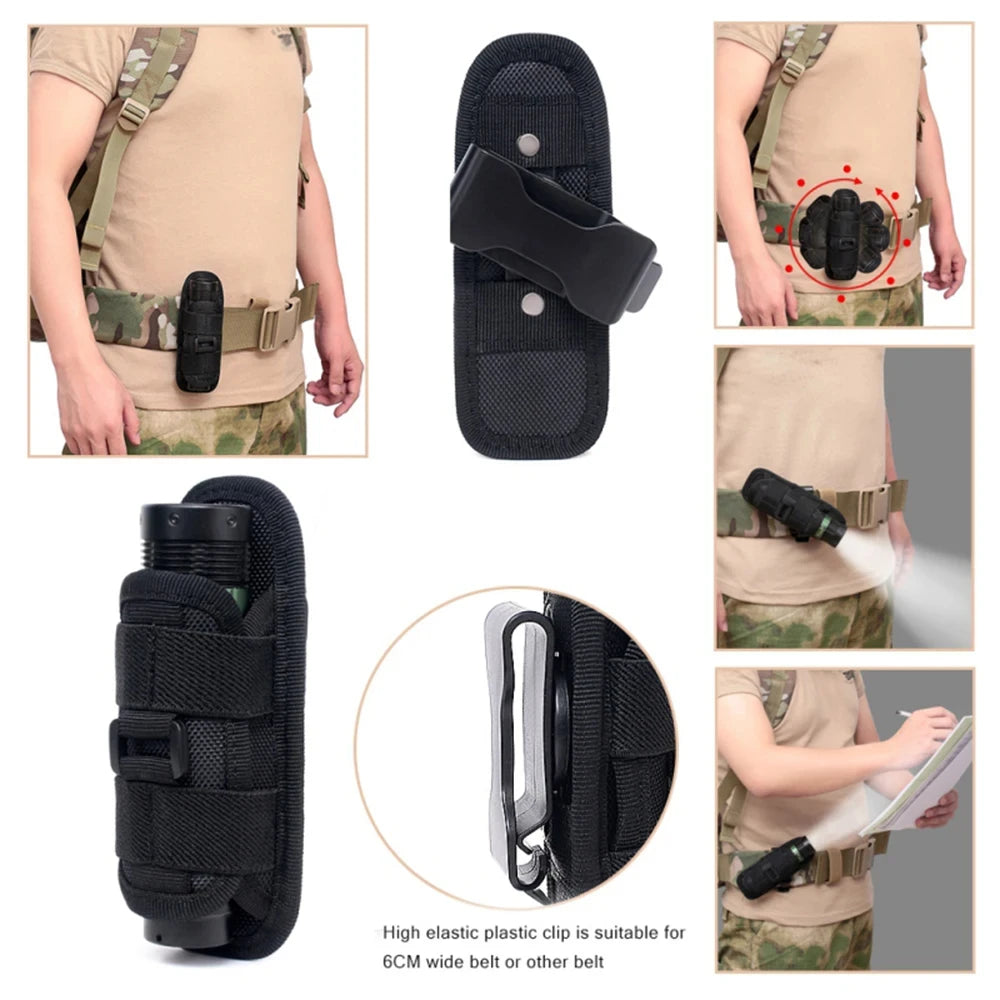 Tactical Flashlight Pouch – 360° Rotary Torch Holster & Belt Bag for Outdoor Use
