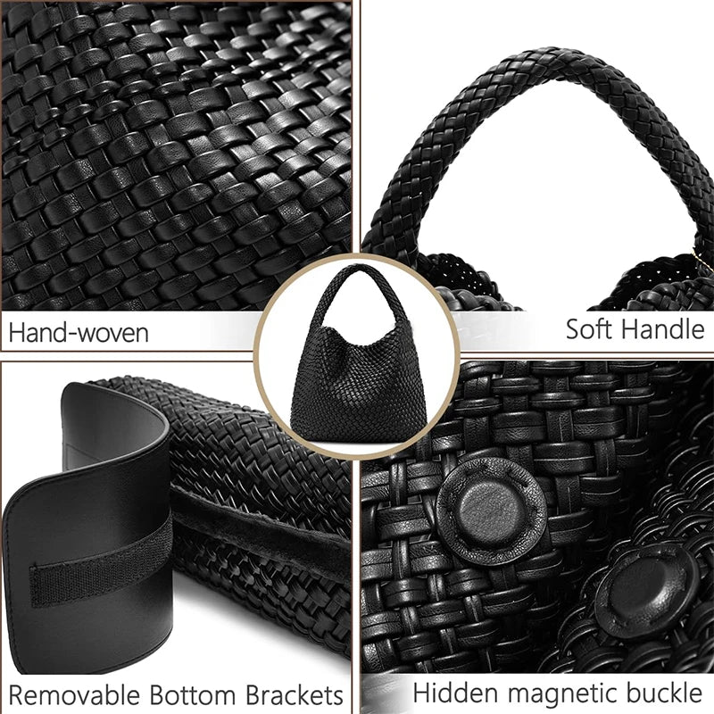 Women's Large Woven Leather Shoulder Tote