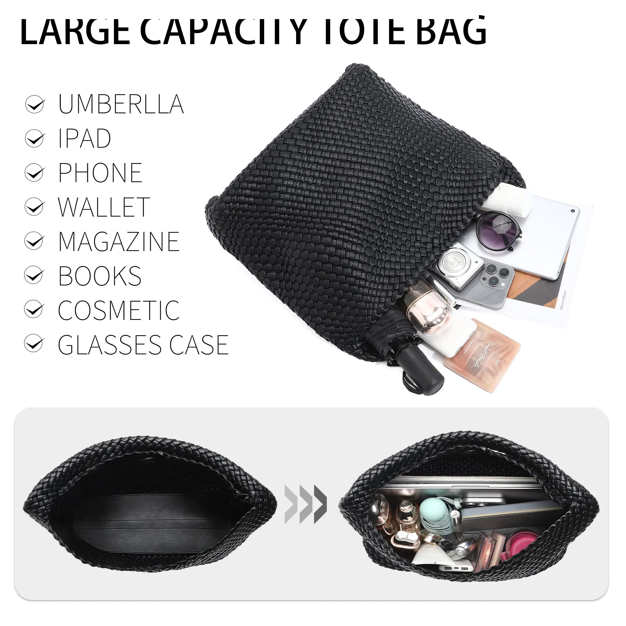 Women's Woven Vegan Leather Tote Bag