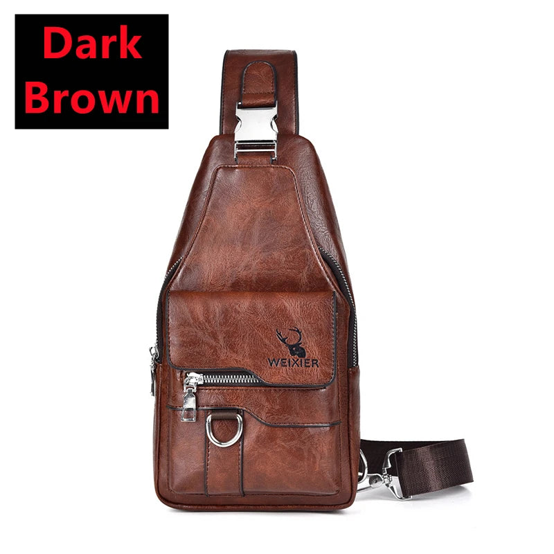 Women's & Men's PU Leather Crossbody Bag – Vintage Waterproof Sling Chest Bag with Large Capacity