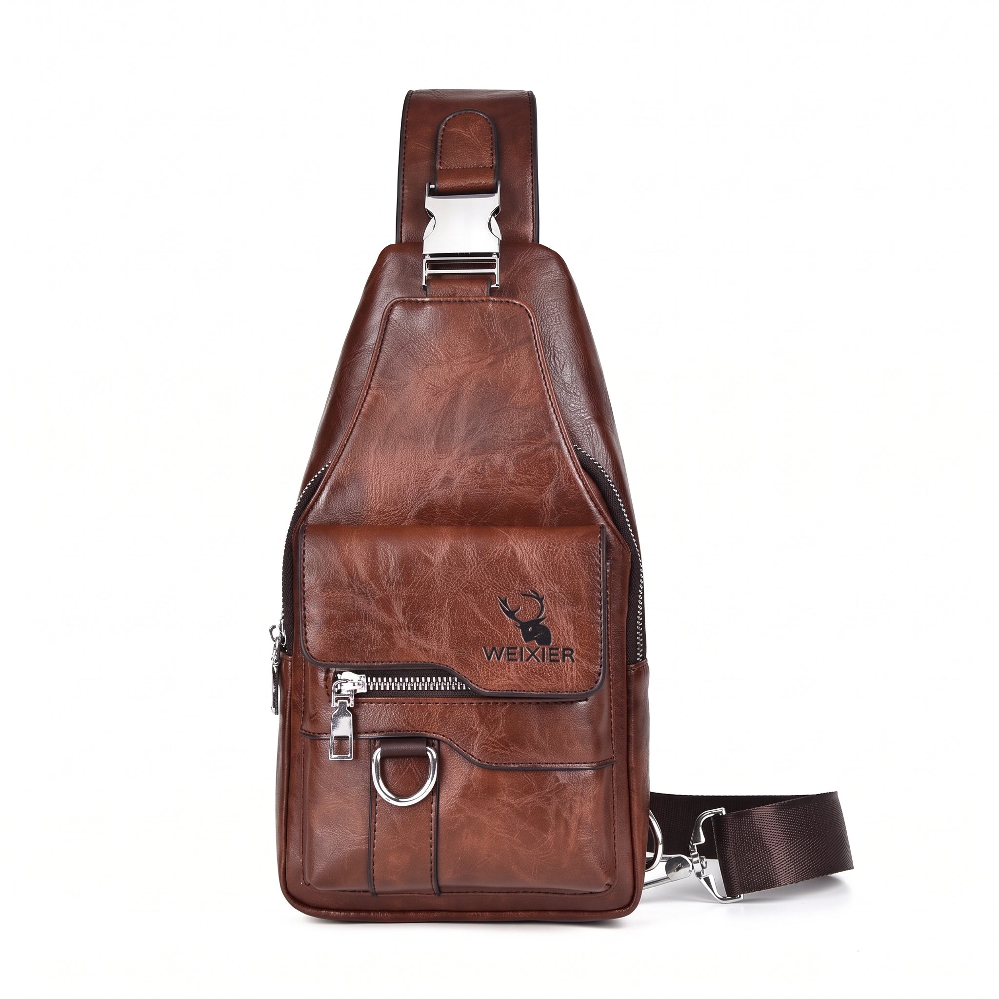 Women's & Men's PU Leather Crossbody Bag – Vintage Waterproof Sling Chest Bag with Large Capacity