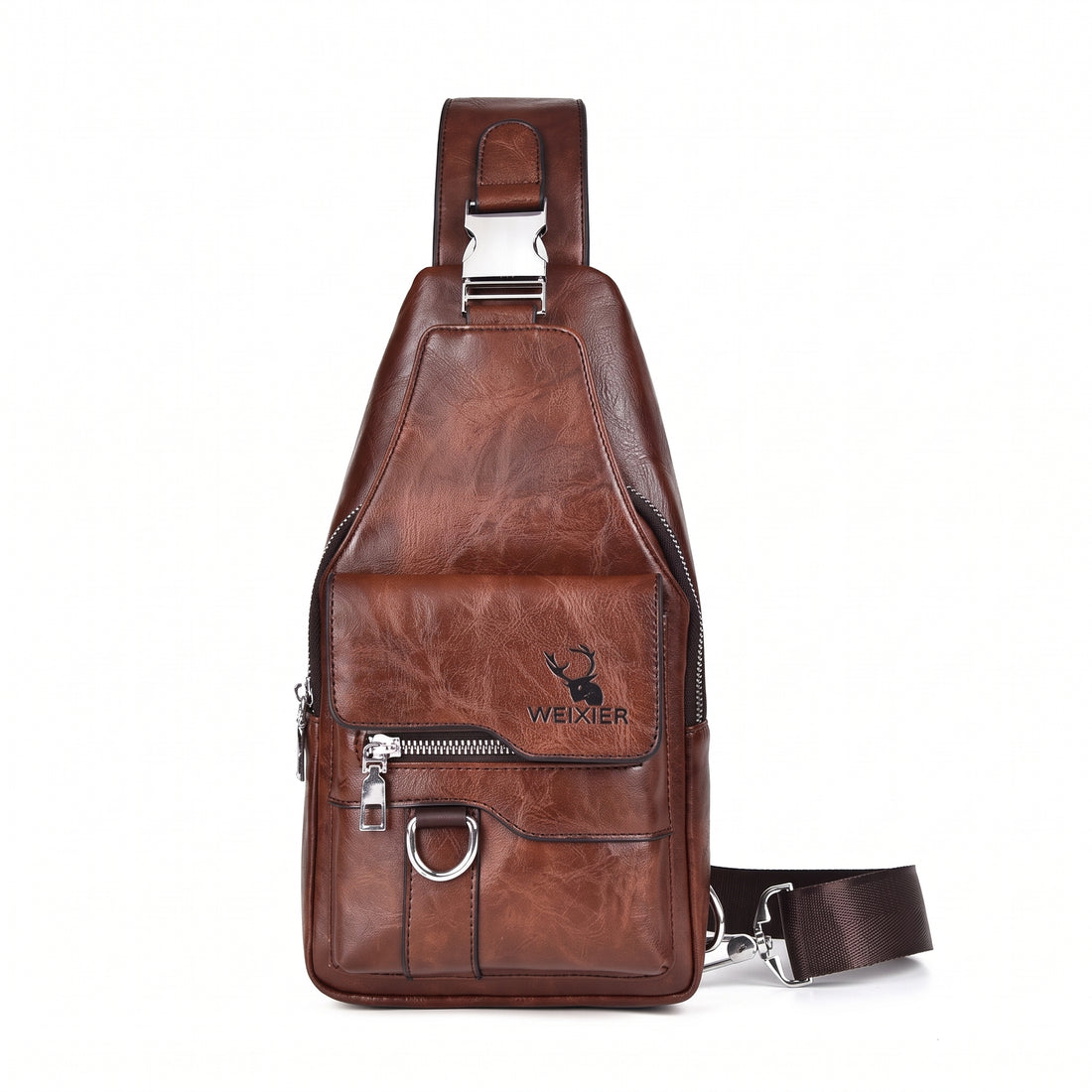 Women's & Men's PU Leather Crossbody Bag – Vintage Waterproof Sling Chest Bag with Large Capacity