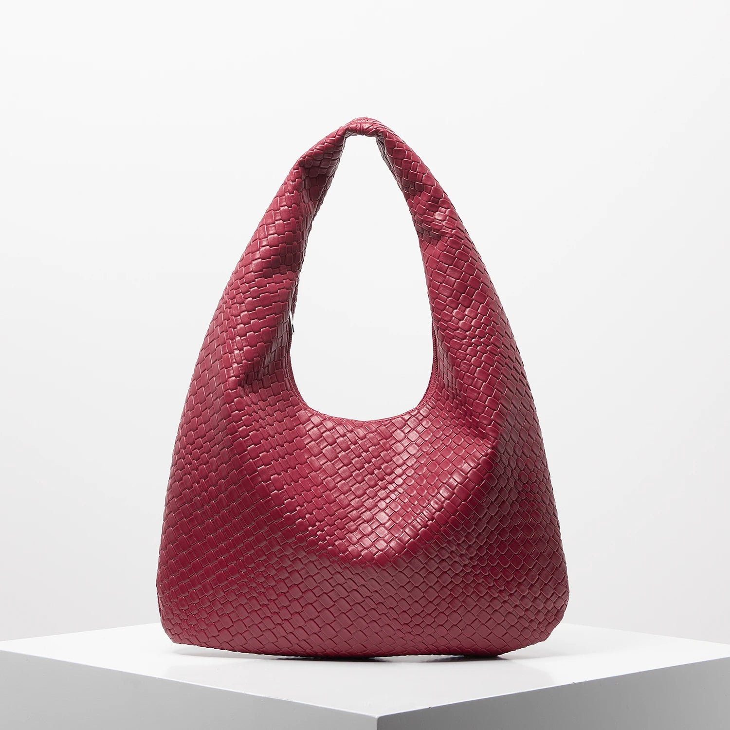 Vintage Faux Woven Leather Crescent Shoulder Bag