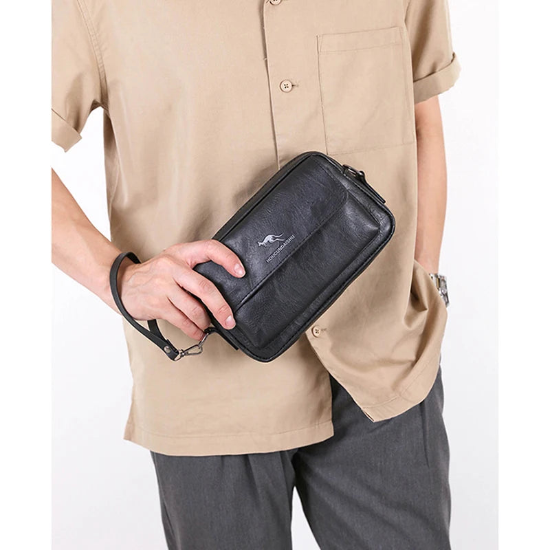 Men's PU Leather Clutch Bag – Long Wallet & Mini Crossbody Shoulder Handbag