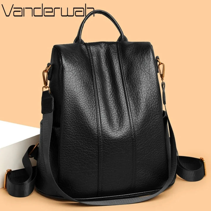Anti-Theft Soft Leather Women's Travel Backpack