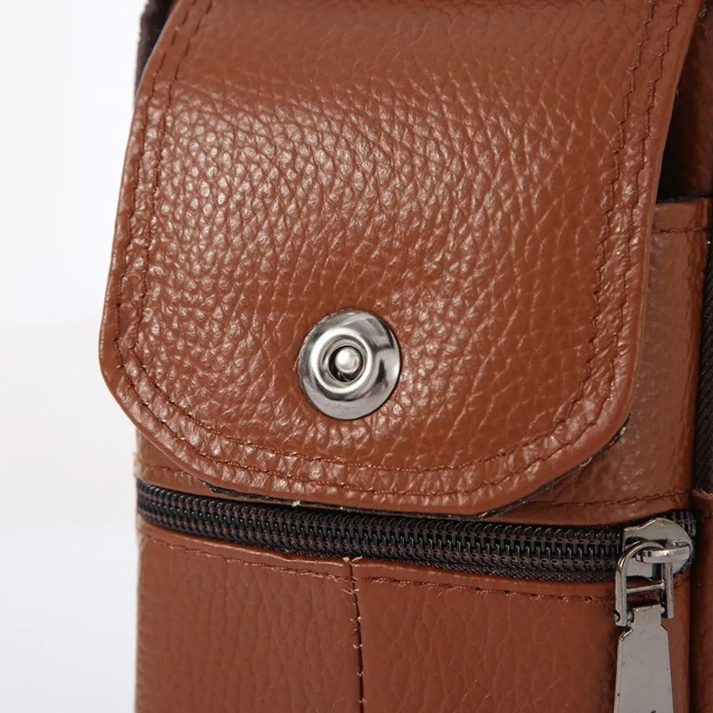 Men's Genuine Leather Messenger Bag – Compact Phone Chest Bag with Multi-Pockets
