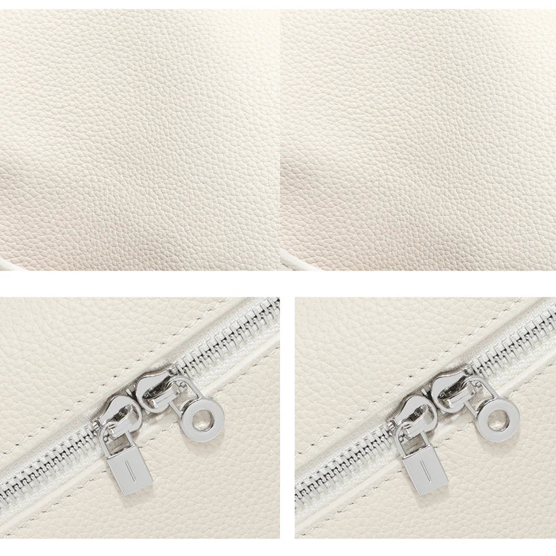 Women's Genuine Leather Box Crossbody Bag – Mini Handbag with Metal Lock & Zipper