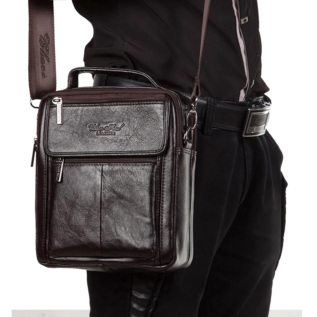 Men's Genuine Leather Crossbody Messenger Bag – Business Briefcase Top Handle Tote Handbag
