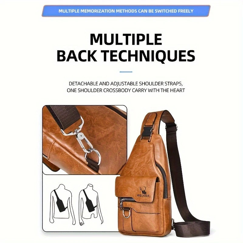 Women's & Men's PU Leather Crossbody Bag – Vintage Waterproof Sling Chest Bag with Large Capacity