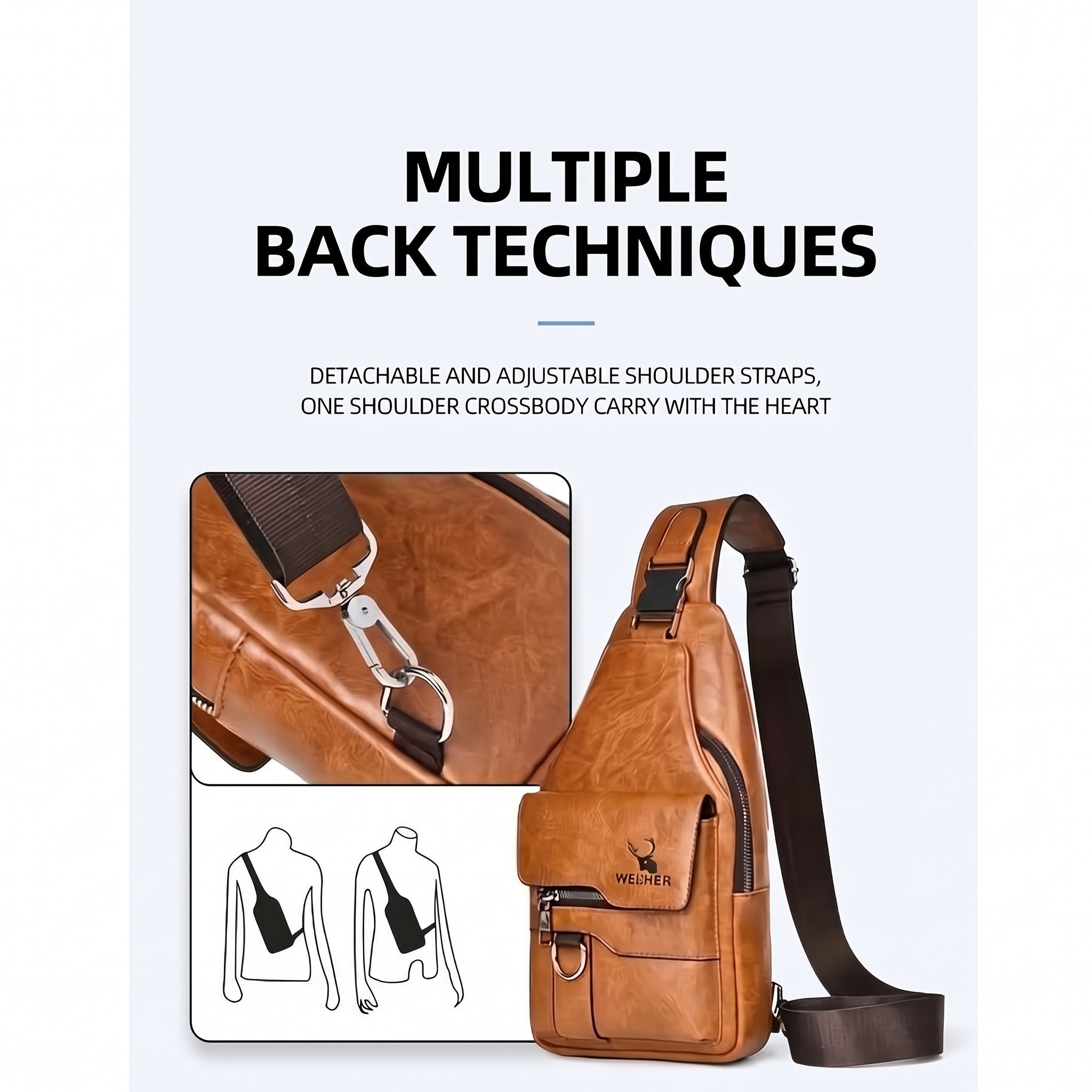 Women's & Men's PU Leather Crossbody Bag – Vintage Waterproof Sling Chest Bag with Large Capacity