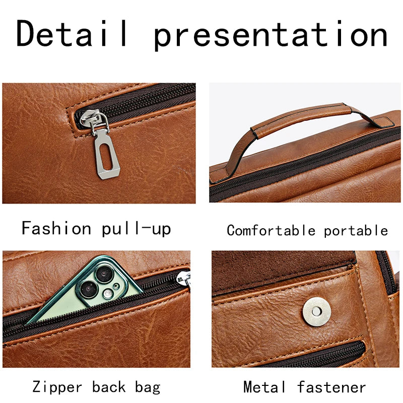 Men's Retro Soft Faux Leather Crossbody Bag – Handheld Messenger Purse in Black, Brown & Coffee