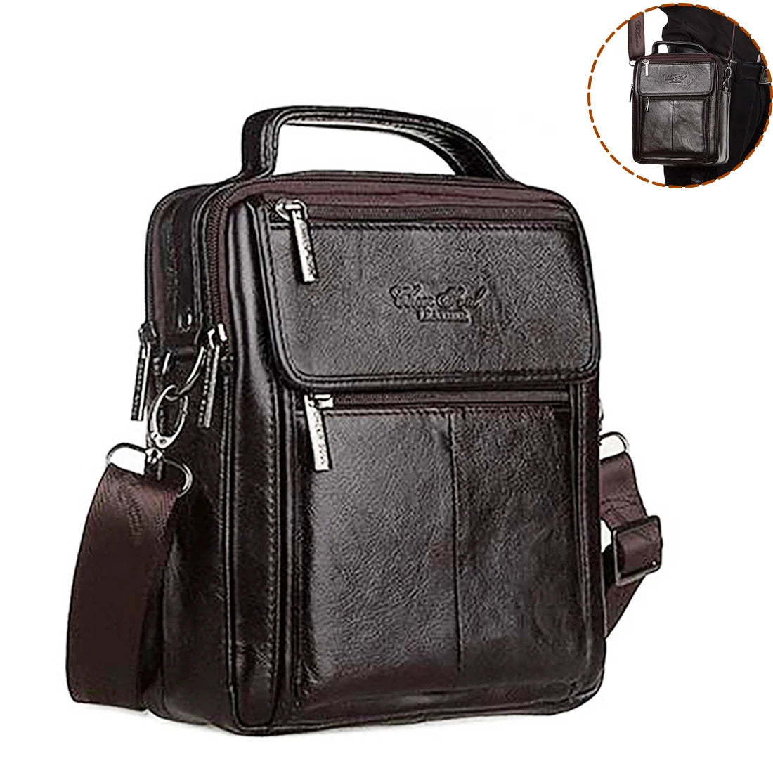 Men's Genuine Leather Crossbody Messenger Bag – Business Briefcase Top Handle Tote Handbag