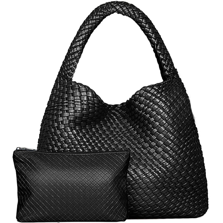 Women's Large Woven Leather Shoulder Tote