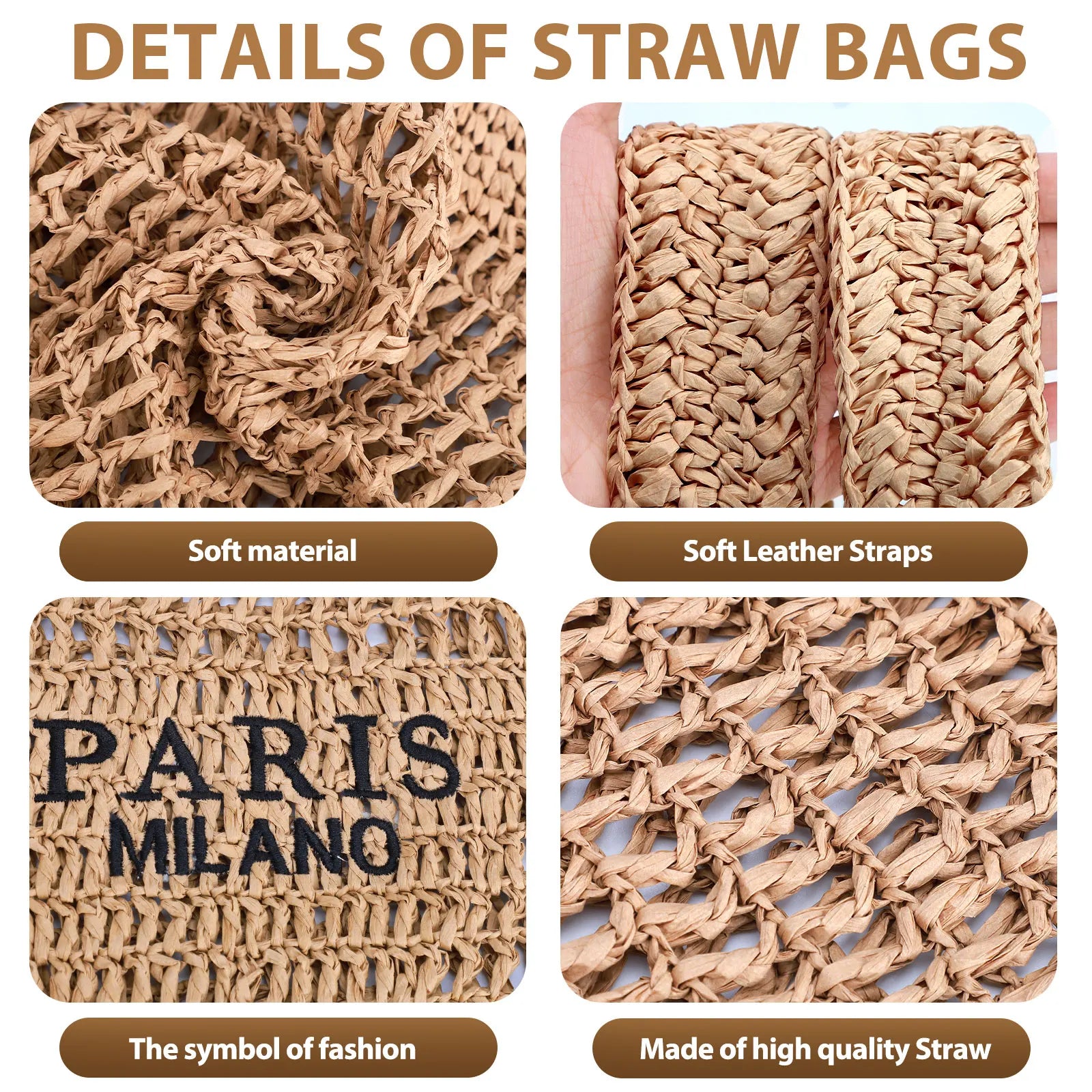 Handmade Straw Woven Beach Tote Bag